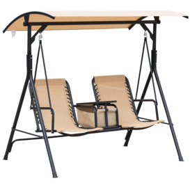 2 Person Swing Chair with Pivot Table and Middle Storage Console