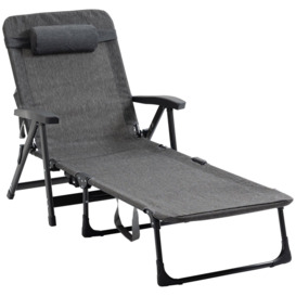 Folding Chaise Lounge, Garden Lounger Headrest Cup Holder - thumbnail 1