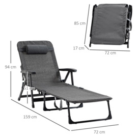 Folding Chaise Lounge, Garden Lounger Headrest Cup Holder - thumbnail 3