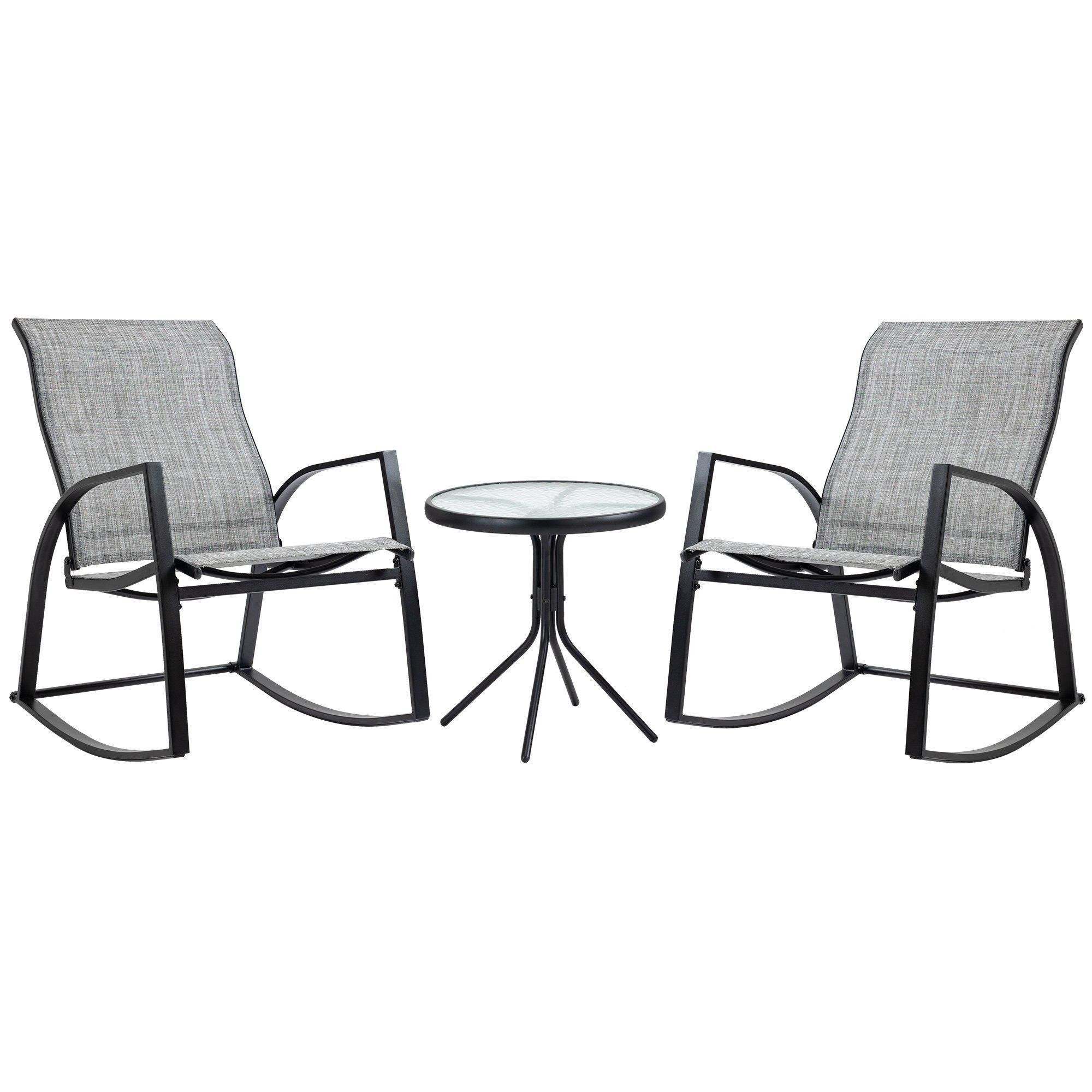 3 Pieces Outdoor Rocking Chairs Set with TempeGlass Table for Garden - image 1