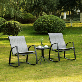 3 Pieces Outdoor Rocking Chairs Set with TempeGlass Table for Garden - thumbnail 2