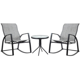 3 Pieces Outdoor Rocking Chairs Set with TempeGlass Table for Garden