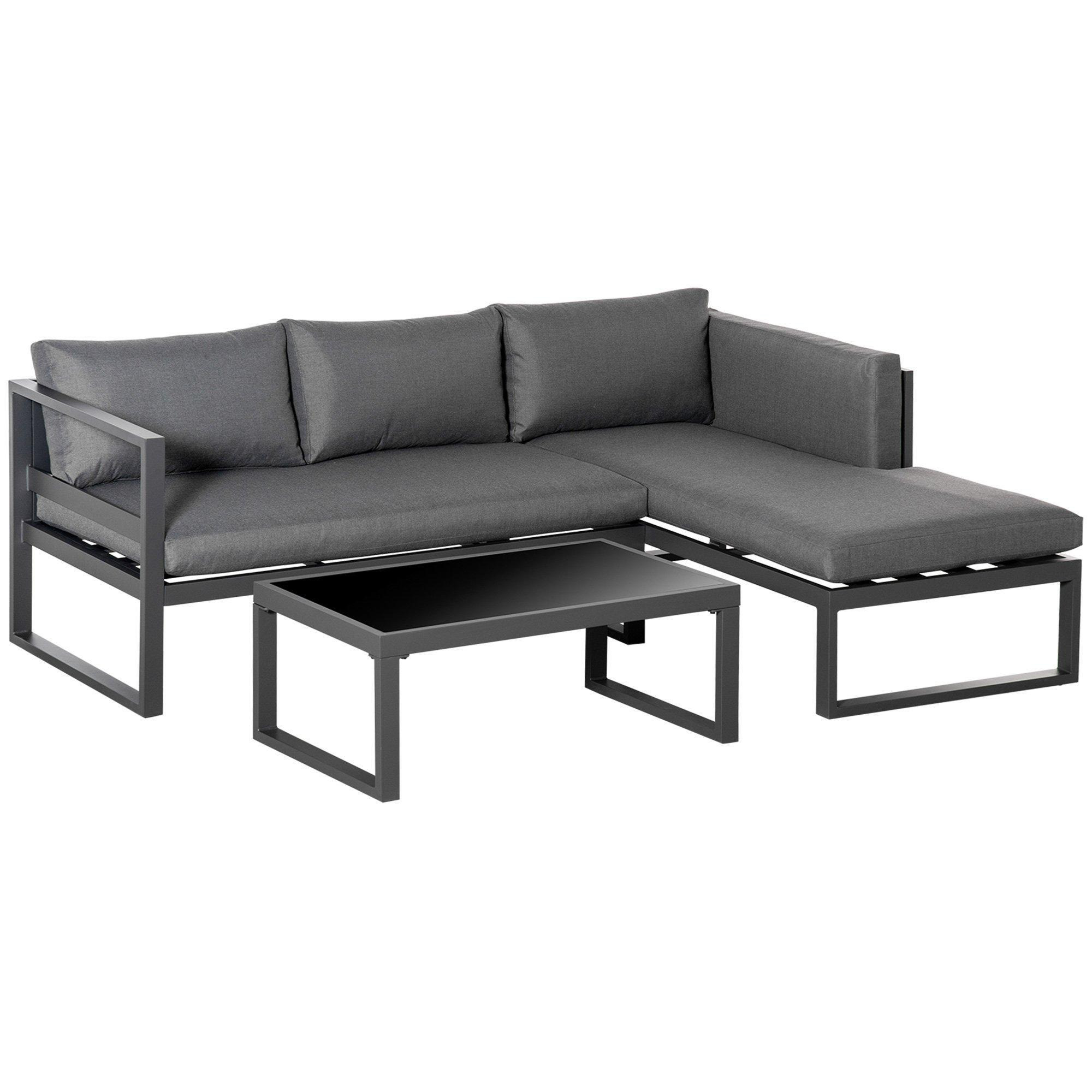 3 PCs L-shape Garden Corner Sofa Set with Padded Cushions, Aluminium - image 1