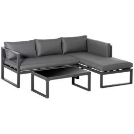 3 PCs L-shape Garden Corner Sofa Set with Padded Cushions, Aluminium - thumbnail 1