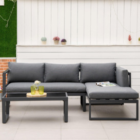 3 PCs L-shape Garden Corner Sofa Set with Padded Cushions, Aluminium - thumbnail 3