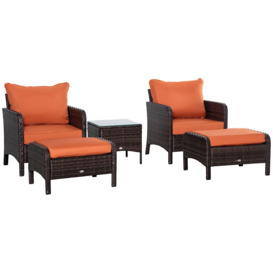 5 Pcs PE Rattan Garden Patio Furniture Set with Chair Stool Coffee Table - thumbnail 1