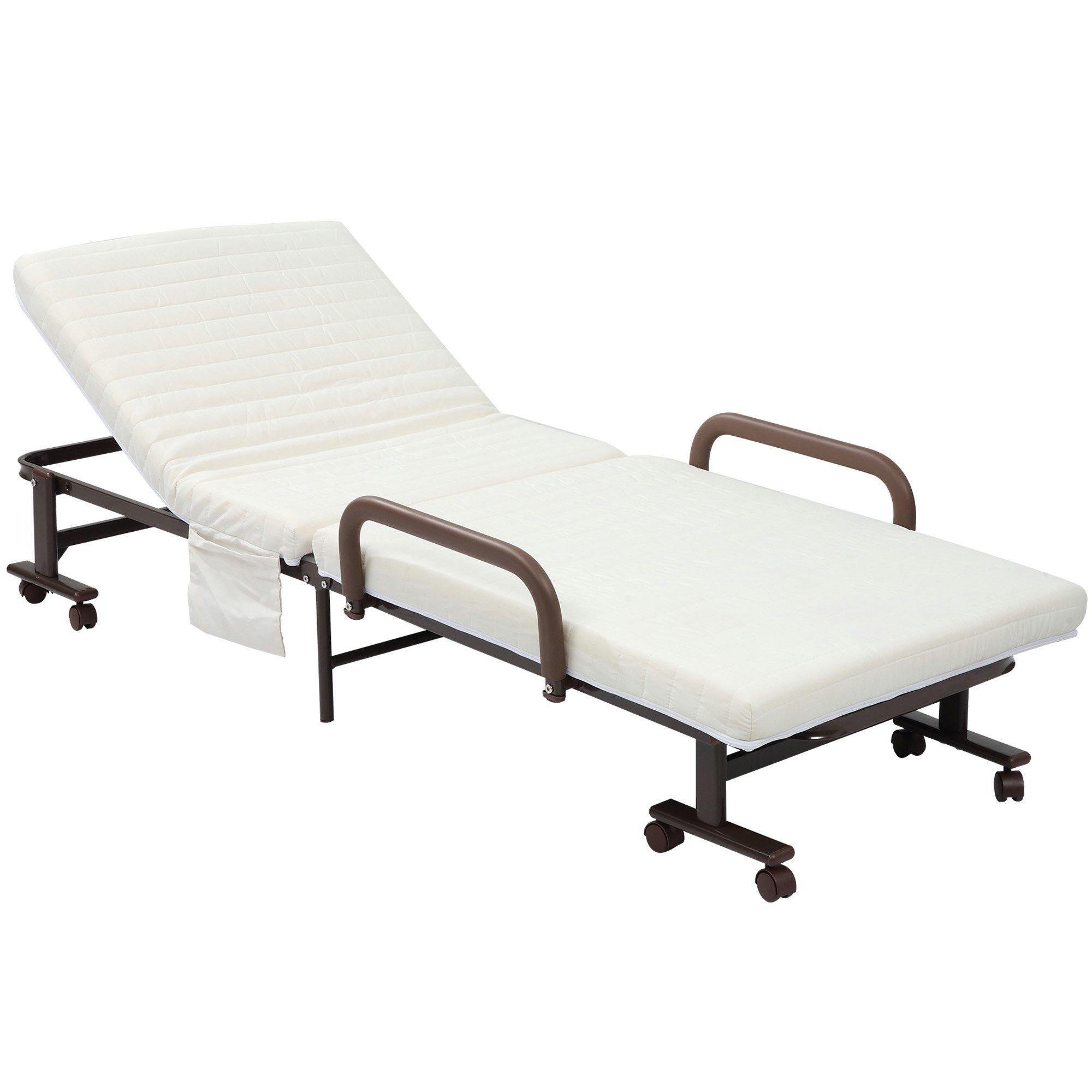 Folding Bed with Mattress Guest Bed with Adjustable Backrest & Wheels - image 1
