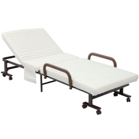 Folding Bed with Mattress Guest Bed with Adjustable Backrest & Wheels - thumbnail 1
