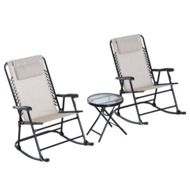 3 Pcs Outdoor Conversation Set with Rocking Chairs and Side Table - thumbnail 1