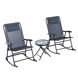 3 Pcs Outdoor Conversation Set with Rocking Chairs and Side Table - thumbnail 1