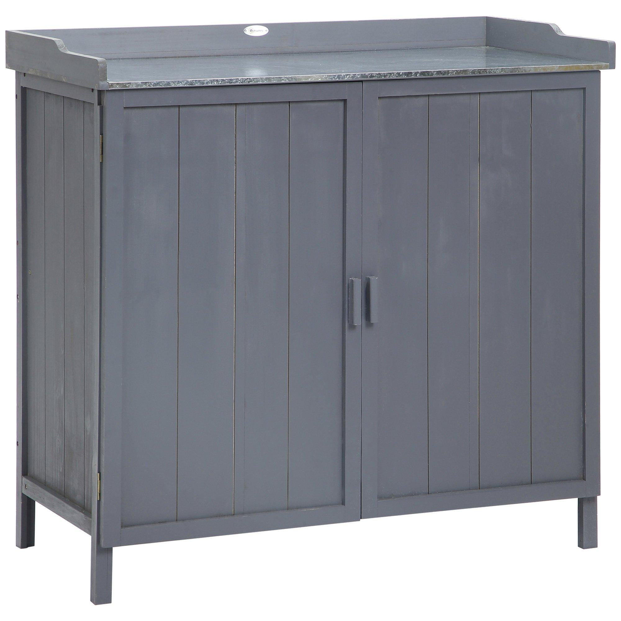 Garden Storage Cabinet Potting Bench Table with Galvanized Top - image 1