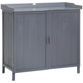 Garden Storage Cabinet Potting Bench Table with Galvanized Top
