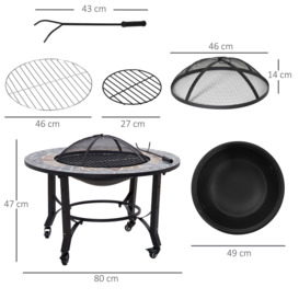 Firepit on Wheels Fire Bowl W/ Grill Spark Screen Cover Fire Poker - thumbnail 3