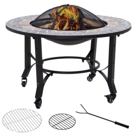 Firepit on Wheels Fire Bowl W/ Grill Spark Screen Cover Fire Poker - thumbnail 1