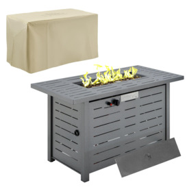 Outdoor Gas Fire Pit Table Smokeless Firepit w/ Rain Cover, Lid