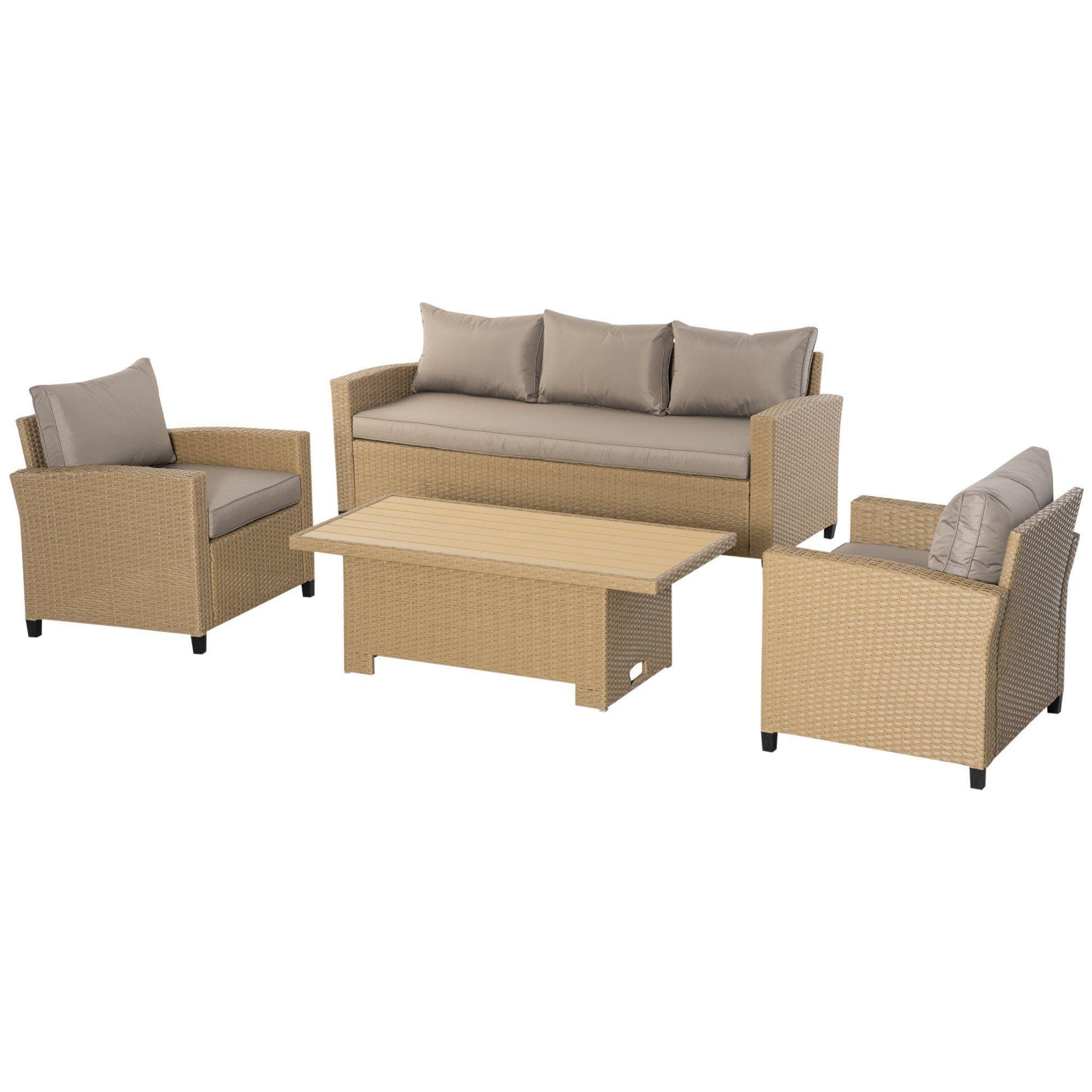 4 PCS Outdoor PE Rattan Aluminium Conversation Sofa Set w/ Table & Cushions - image 1