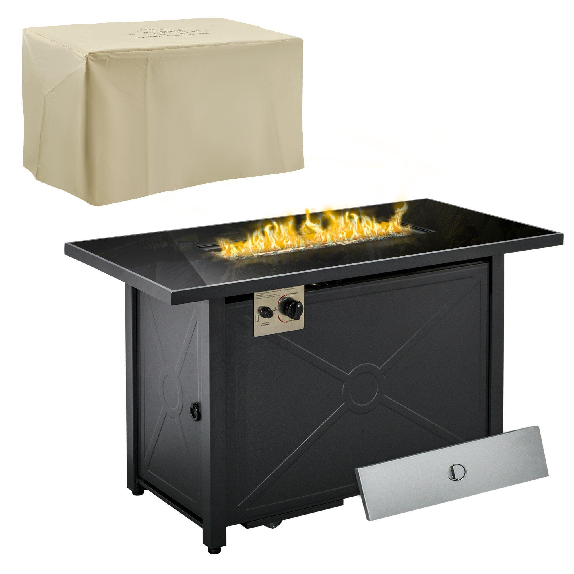 Outdoor Propane Gas Fire Pit Table w/ Rain Cover, 50000 BTU - image 1