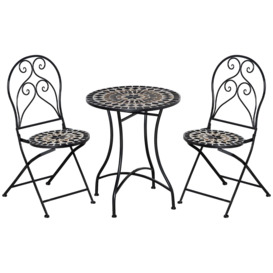 3 PCs Garden Bistro Set with Balcony Table and Chairs Metal Frame