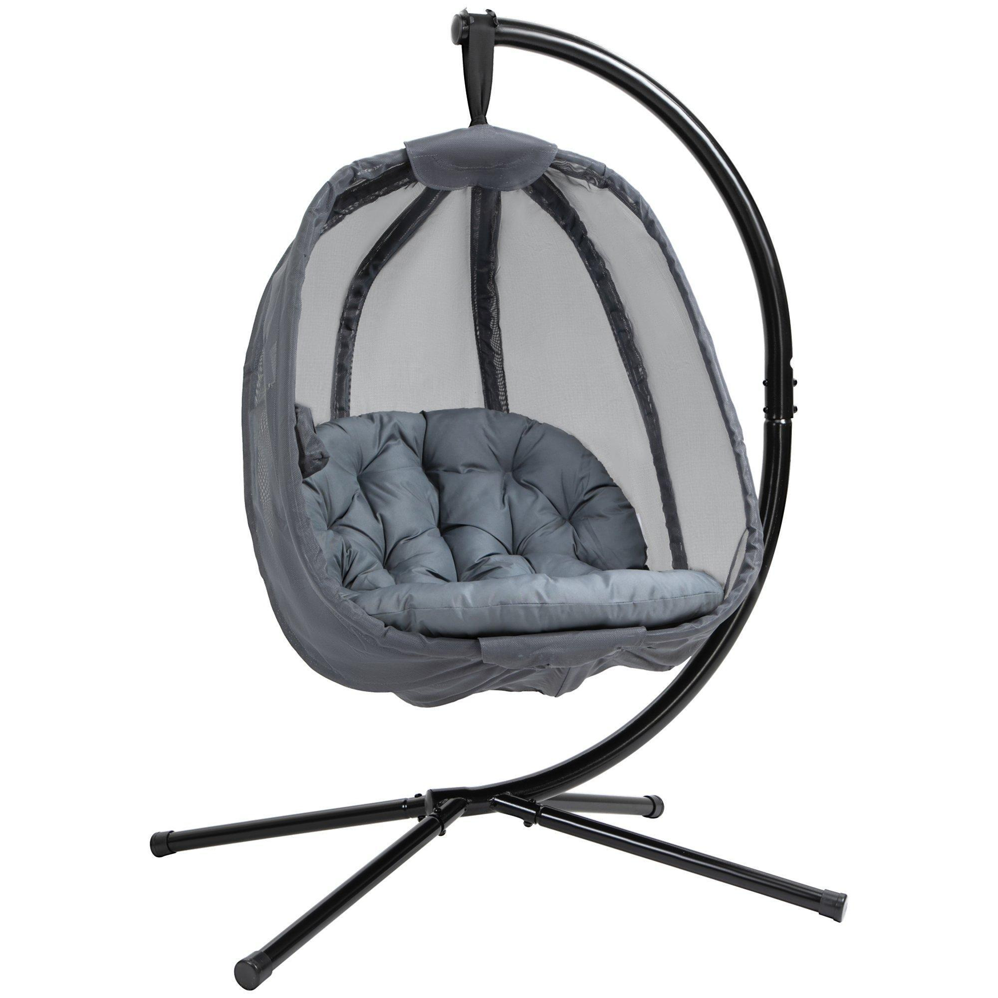 Folding Hanging Egg Chair with Cushion and Stand for Indoor Outdoor - image 1