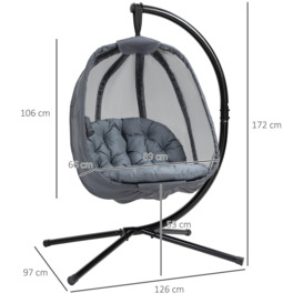 Folding Hanging Egg Chair with Cushion and Stand for Indoor Outdoor - thumbnail 3