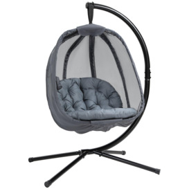 Folding Hanging Egg Chair with Cushion and Stand for Indoor Outdoor