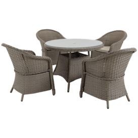 5 Pieces Outdoor Patio PE Rattan Dining Set with Umbrella Hole and Cushions