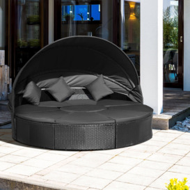 Outdoor Garden Daybed Set w/ Cushioned Round Sofa Bed Conversation Furnitur - thumbnail 3