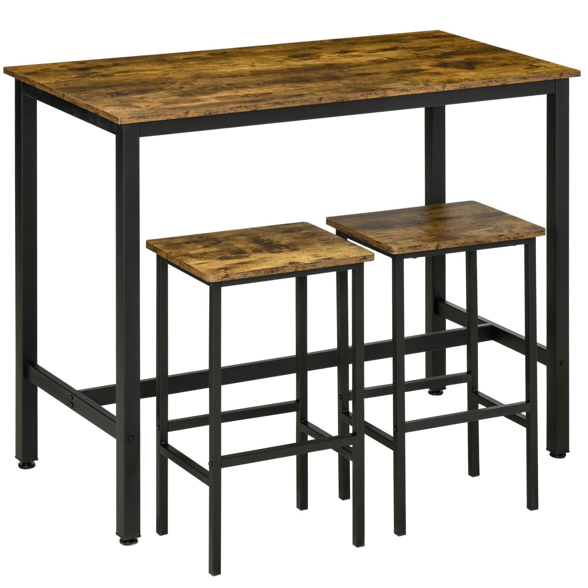 3 Piece Industrial Bar Table Set Breakfast Table with 2 Stools - image 1