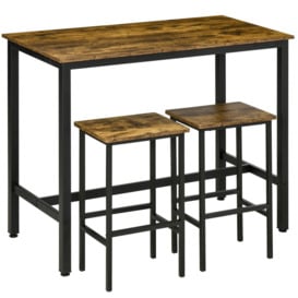 3 Piece Industrial Bar Table Set Breakfast Table with 2 Stools - thumbnail 1