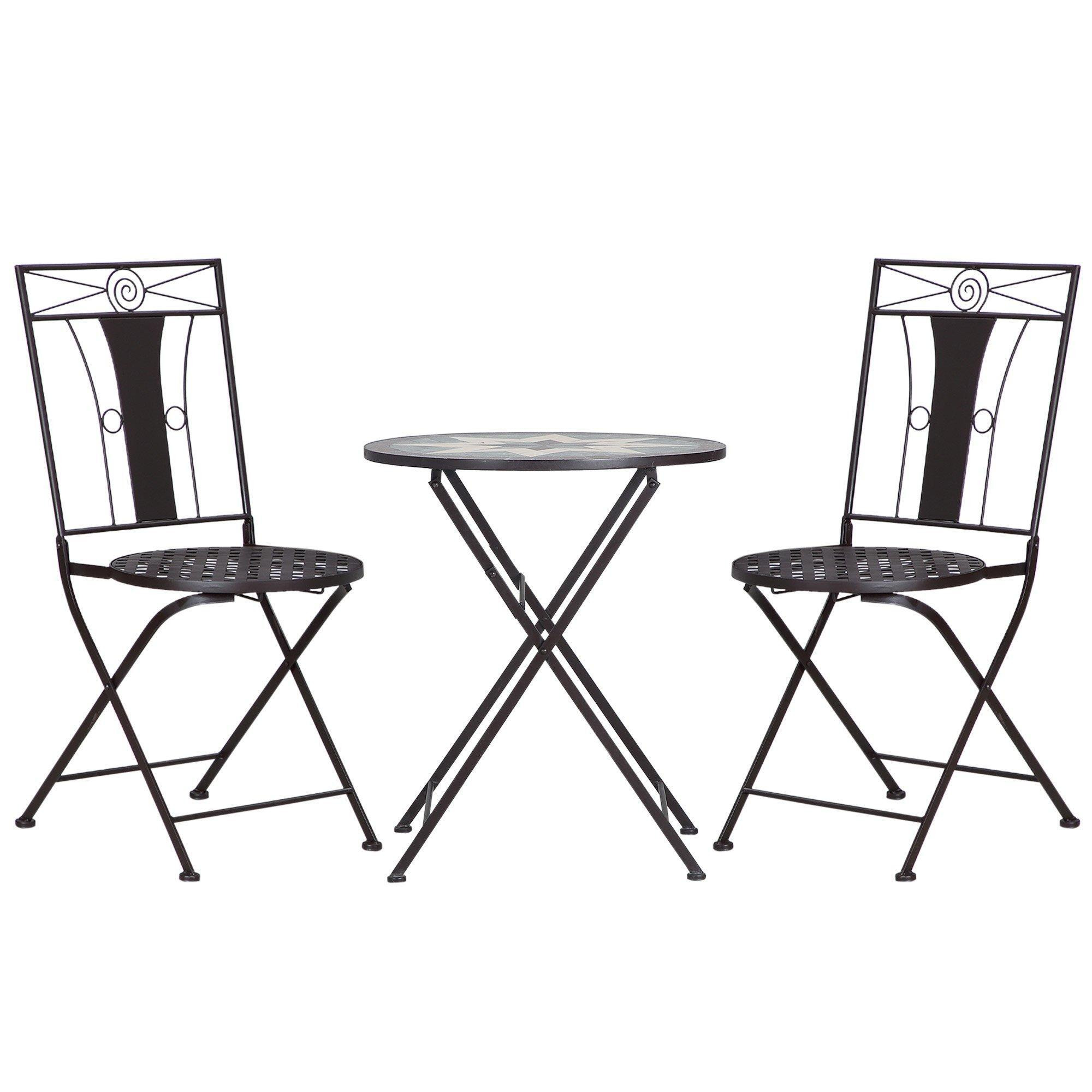 3-Piece Patio Bistro Set with Mosaic Round Table and 2 Armless Chairs - image 1