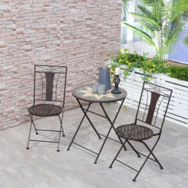 3-Piece Patio Bistro Set with Mosaic Round Table and 2 Armless Chairs - thumbnail 2