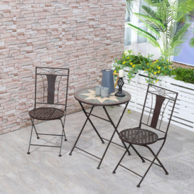 3-Piece Patio Bistro Set with Mosaic Round Table and 2 Armless Chairs - thumbnail 3