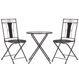 3-Piece Patio Bistro Set with Mosaic Round Table and 2 Armless Chairs - thumbnail 1