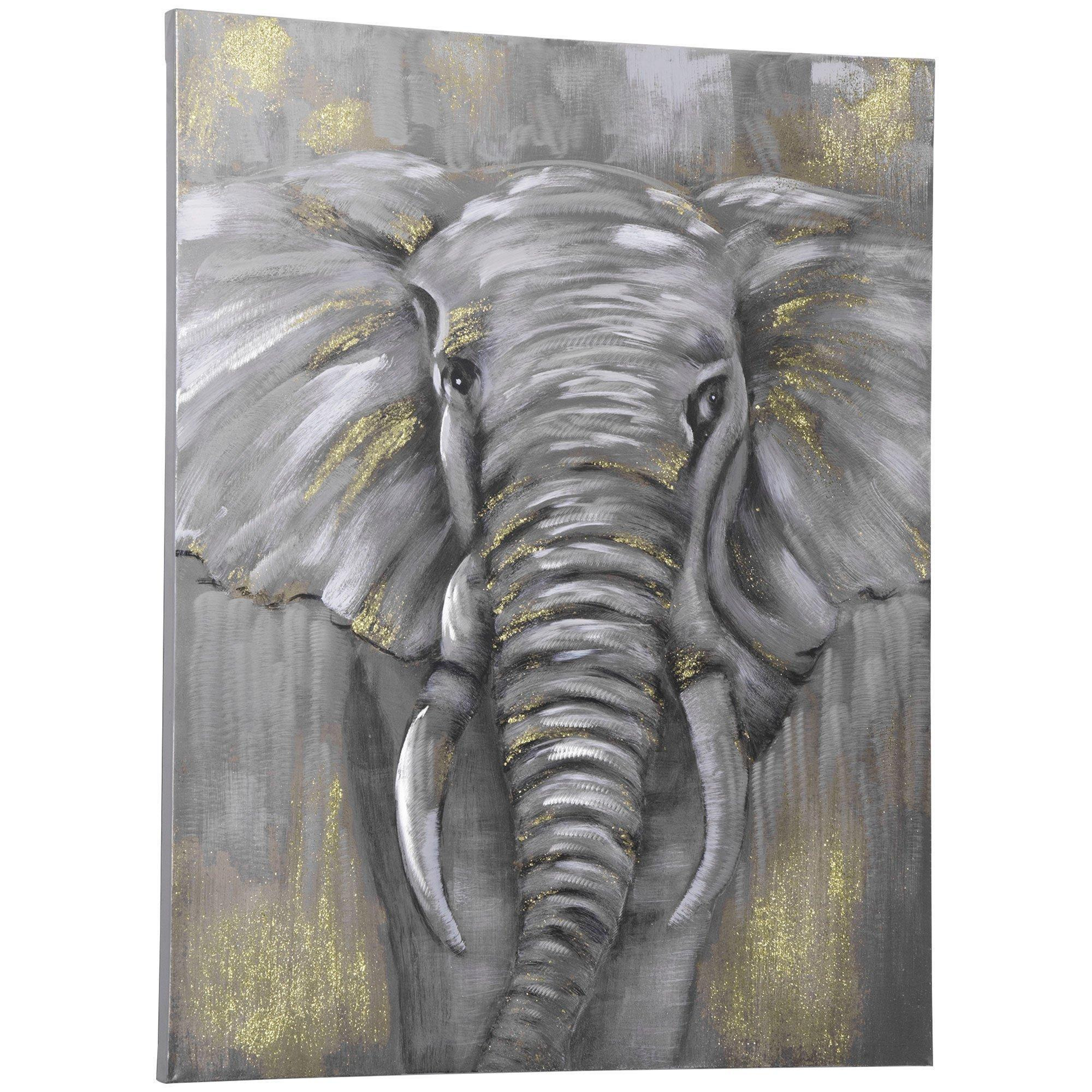 Hand-Painted Metal Canvas Wall Art Elephant, Wall Pictures Decor, 100 x 80 cm - image 1