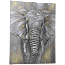 Hand-Painted Metal Canvas Wall Art Elephant, Wall Pictures Decor, 100 x 80 cm