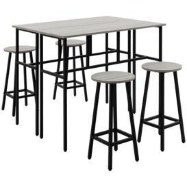 6 Piece Industrial Bar Table Set 2 Breakfast Tables with 4 Stools - thumbnail 1