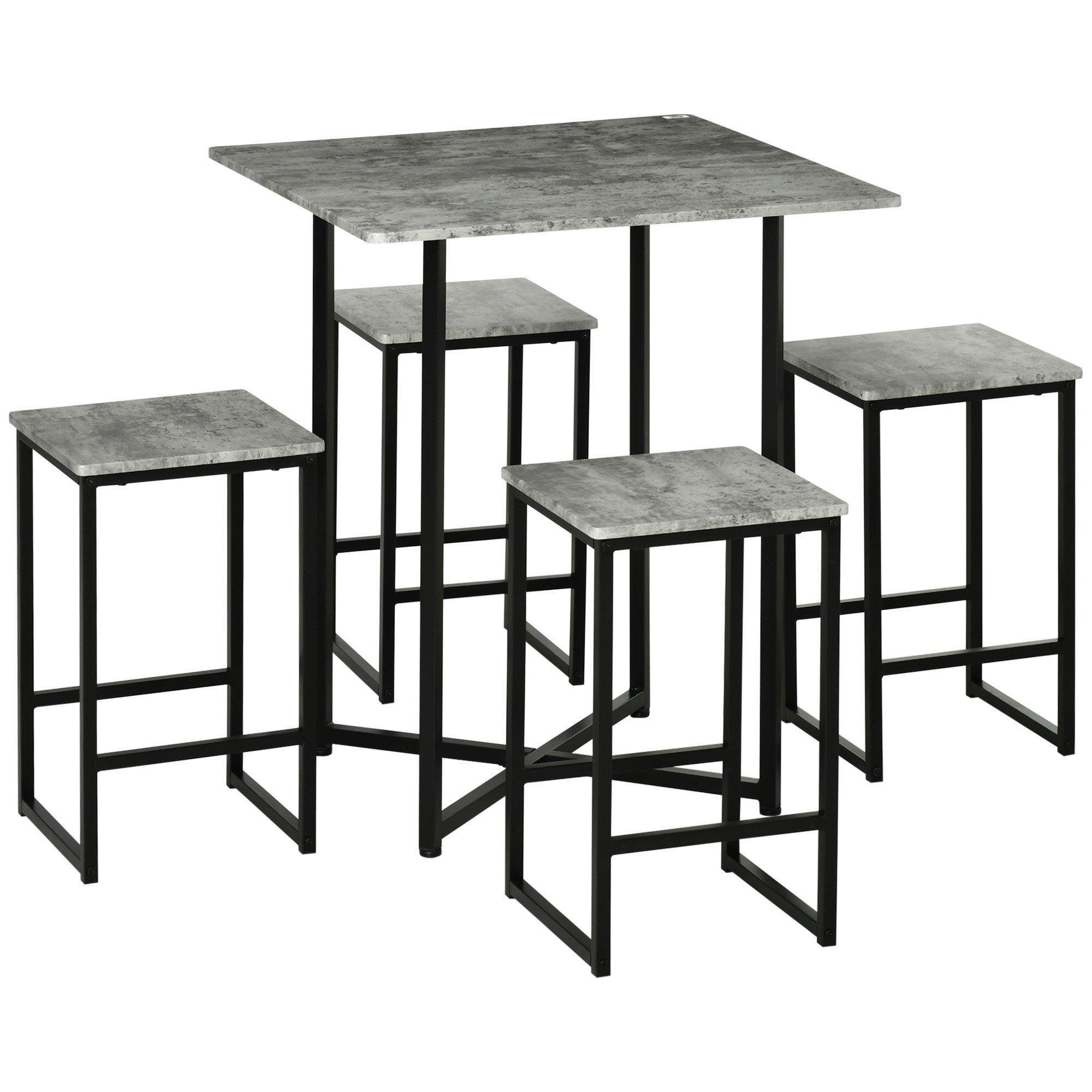 Square Bar Table with Stools Concrete Effect Kitchen Table Set - image 1