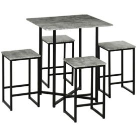 Square Bar Table with Stools Concrete Effect Kitchen Table Set - thumbnail 2