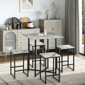 Square Bar Table with Stools Concrete Effect Kitchen Table Set - thumbnail 3