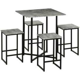 Square Bar Table with Stools Concrete Effect Kitchen Table Set - thumbnail 1