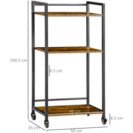 3-Tier Printer Stand Rolling Trolley with Adjustable Shelves - thumbnail 3