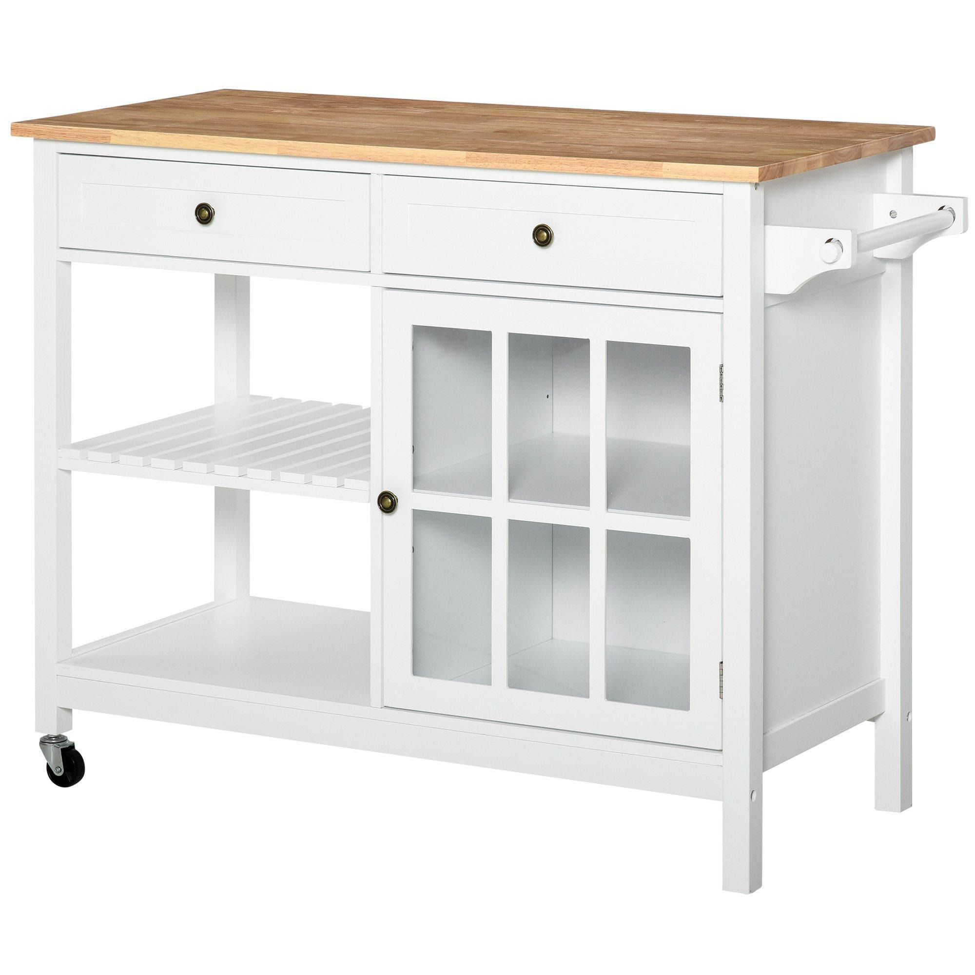 Rolling Kitchen Trolley Storage Serving Cart with Rubber Wood Top - image 1