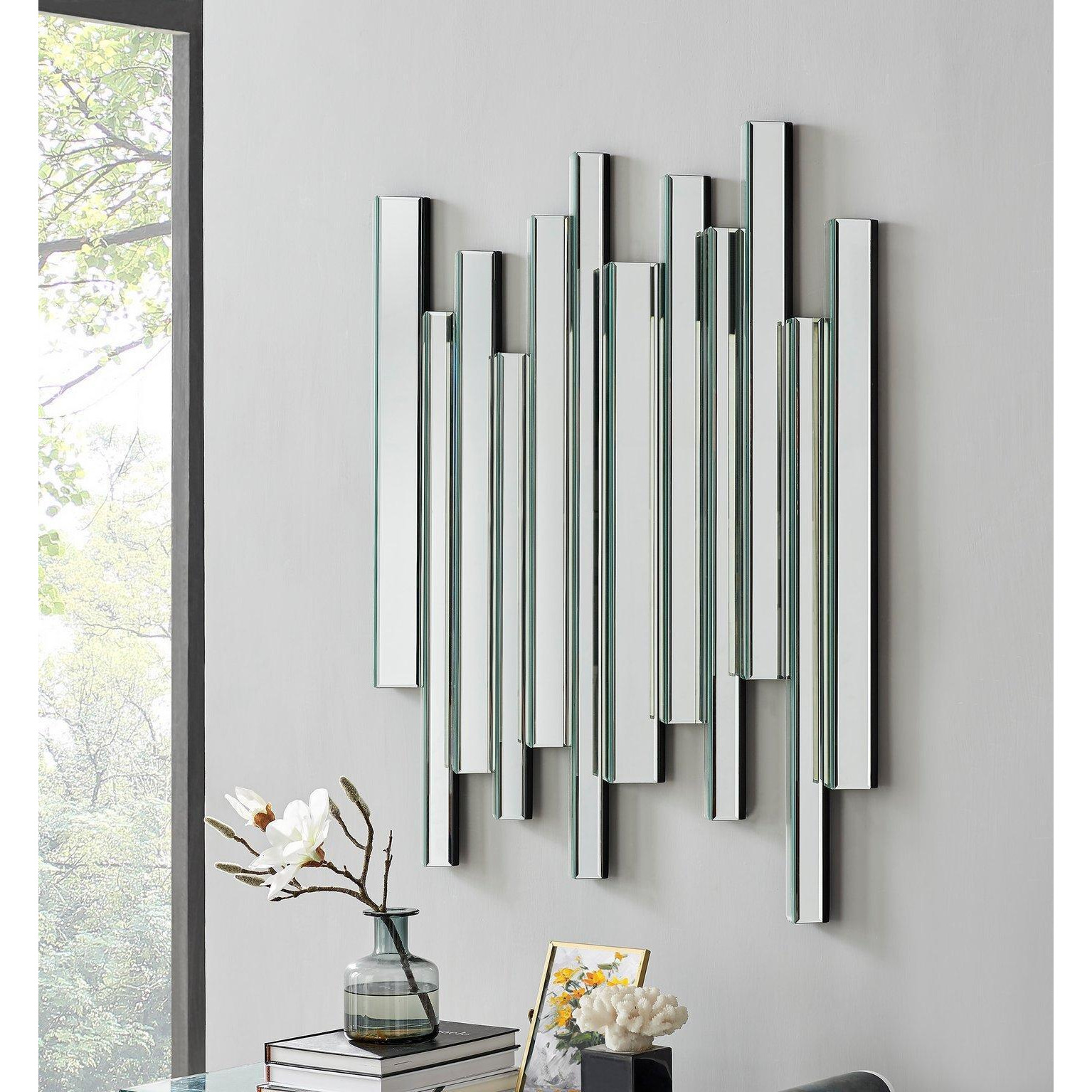 Crystalline Medium 100cm x 80cm Silver Mirrored Frame 3D Contemporary Modern Hallway Bedroom Living Room Wall Mirror - image 1