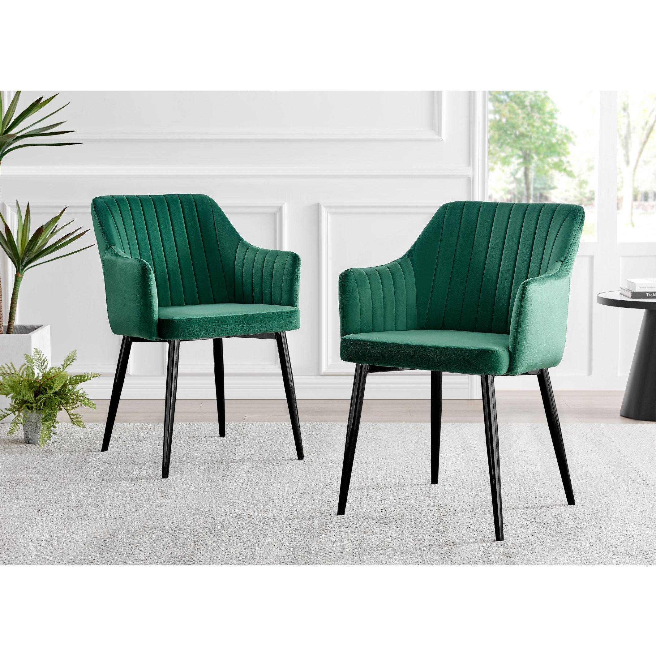 Set of 2 Calla Deep Padded Dining Chairs Upholstered in Soft Velvet With Black Metal Legs - image 1