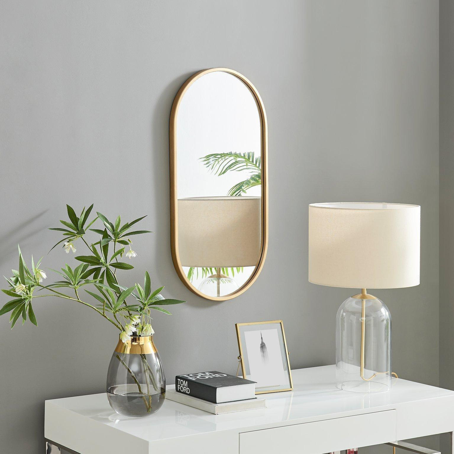 Jupiter 80cm x 40cm Art Deco Gold Metal Frame Oval Hallway Bedroom Dining And Living Room Wall Mirror - image 1
