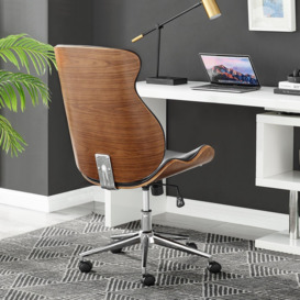 Parker Black Faux Leather Moulded Wooden Back Mid Century Computer Desk Office Gaming Wheeled Adjustable Swivel Chair - thumbnail 3