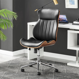 Parker Black Faux Leather Moulded Wooden Back Mid Century Computer Desk Office Gaming Wheeled Adjustable Swivel Chair - thumbnail 1