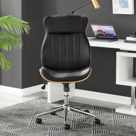 Parker Black Faux Leather Moulded Wooden Back Mid Century Computer Desk Office Gaming Wheeled Adjustable Swivel Chair - thumbnail 2