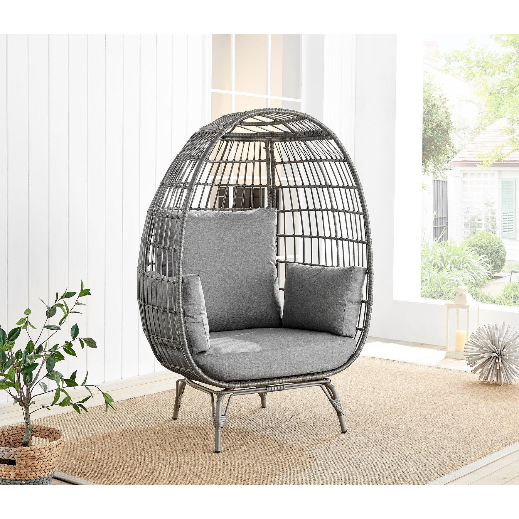 Grey Rattan Garden Egg Chair in PE Resin Rattan for Outdoors and 15cm Luxuriously Thick Cushions - Patio Chair - image 1