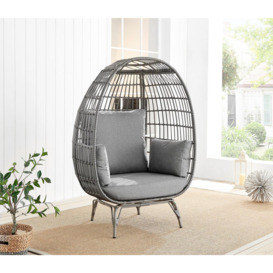 Grey Rattan Garden Egg Chair in PE Resin Rattan for Outdoors and 15cm Luxuriously Thick Cushions - Patio Chair